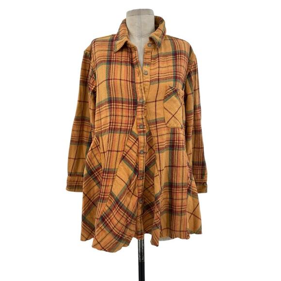 Free People We‎ The Free Kalli Plaid Buttondown Shirt Flannel Tunic Top Small - Picture 2 of 16